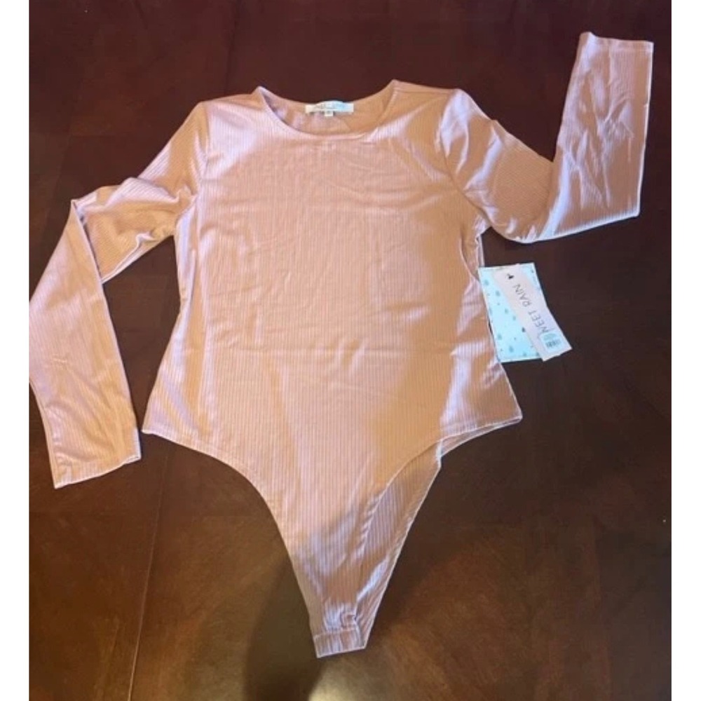 Sweet Rain Mauve Pink Ribbed Long Sleeve Bodysuit Large